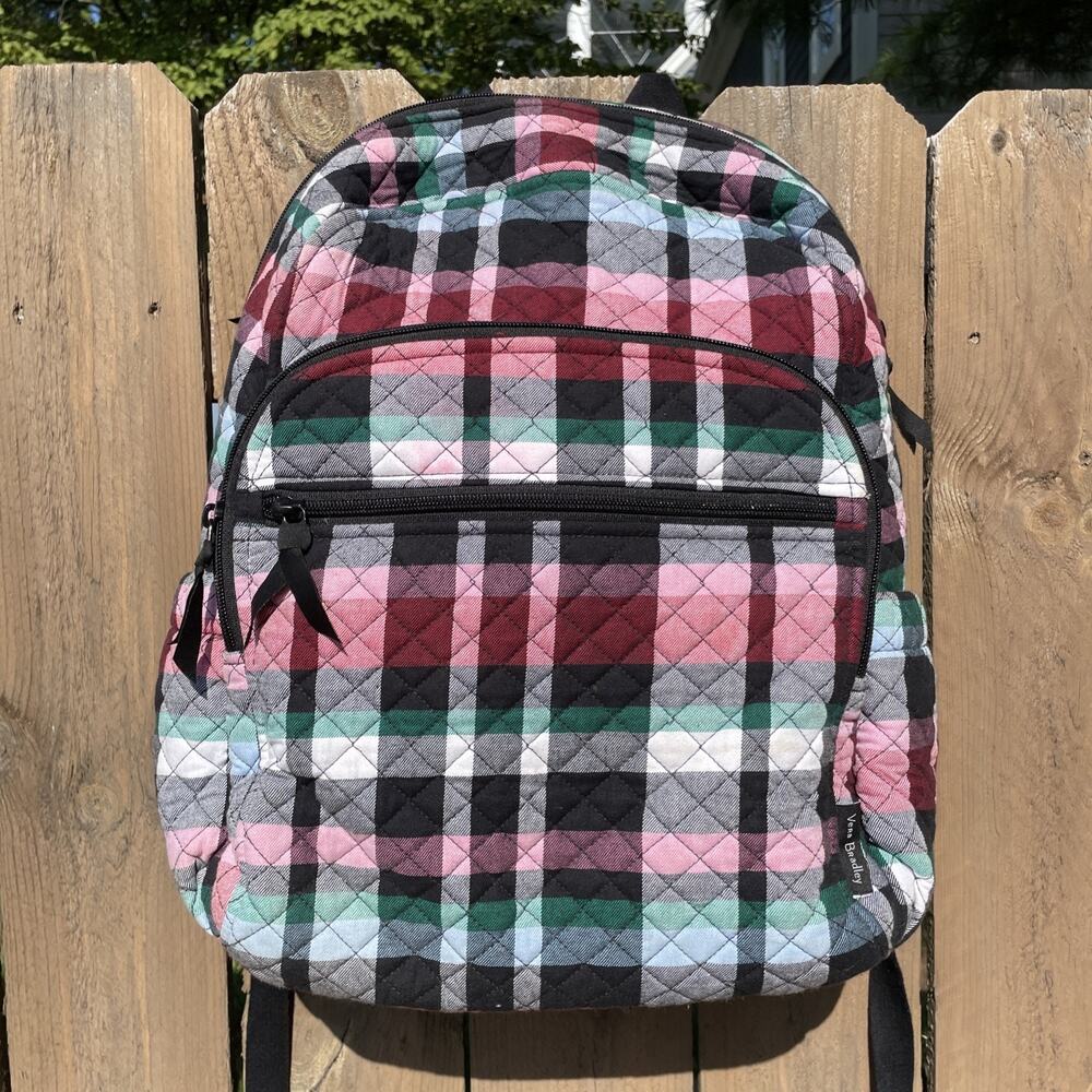 Vera Bradley Iconic Ribbons Plaid Multicolor Campus Backpack Bag School